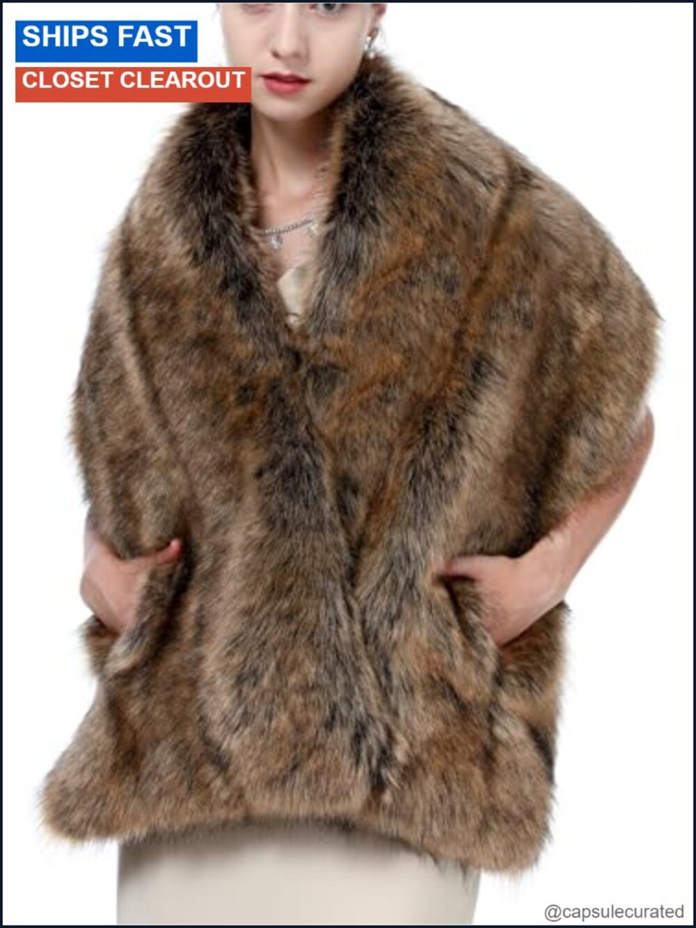 Faux Fur Wedding Shawl Wrap Women Bridal Cape Party Stole Scarf Cover Up